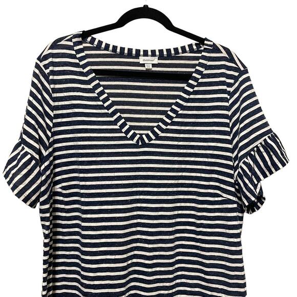 Avenue Blue and White Striped T-shirt with Ruffled Detailing - Picture 2 of 7